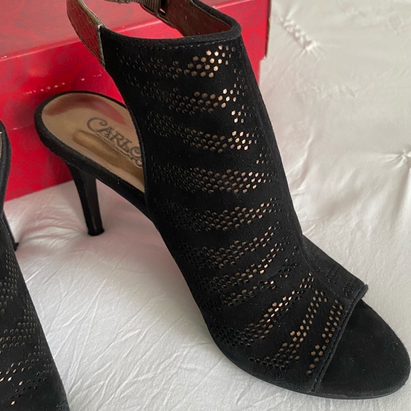 Carlos Santana Women's Ankle Strap Open Toe Black Suede High Heels - Size 6. - Picture 5 of 12